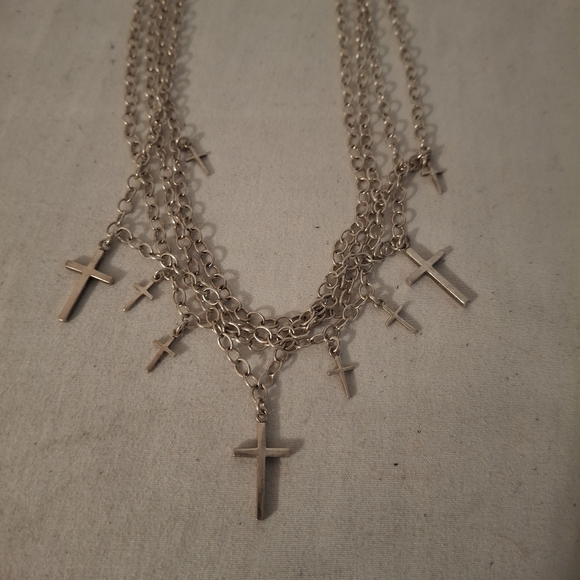 Finola Women's Multistrand 925 Sterling Silver Cross Pendant Necklace - Picture 2 of 5